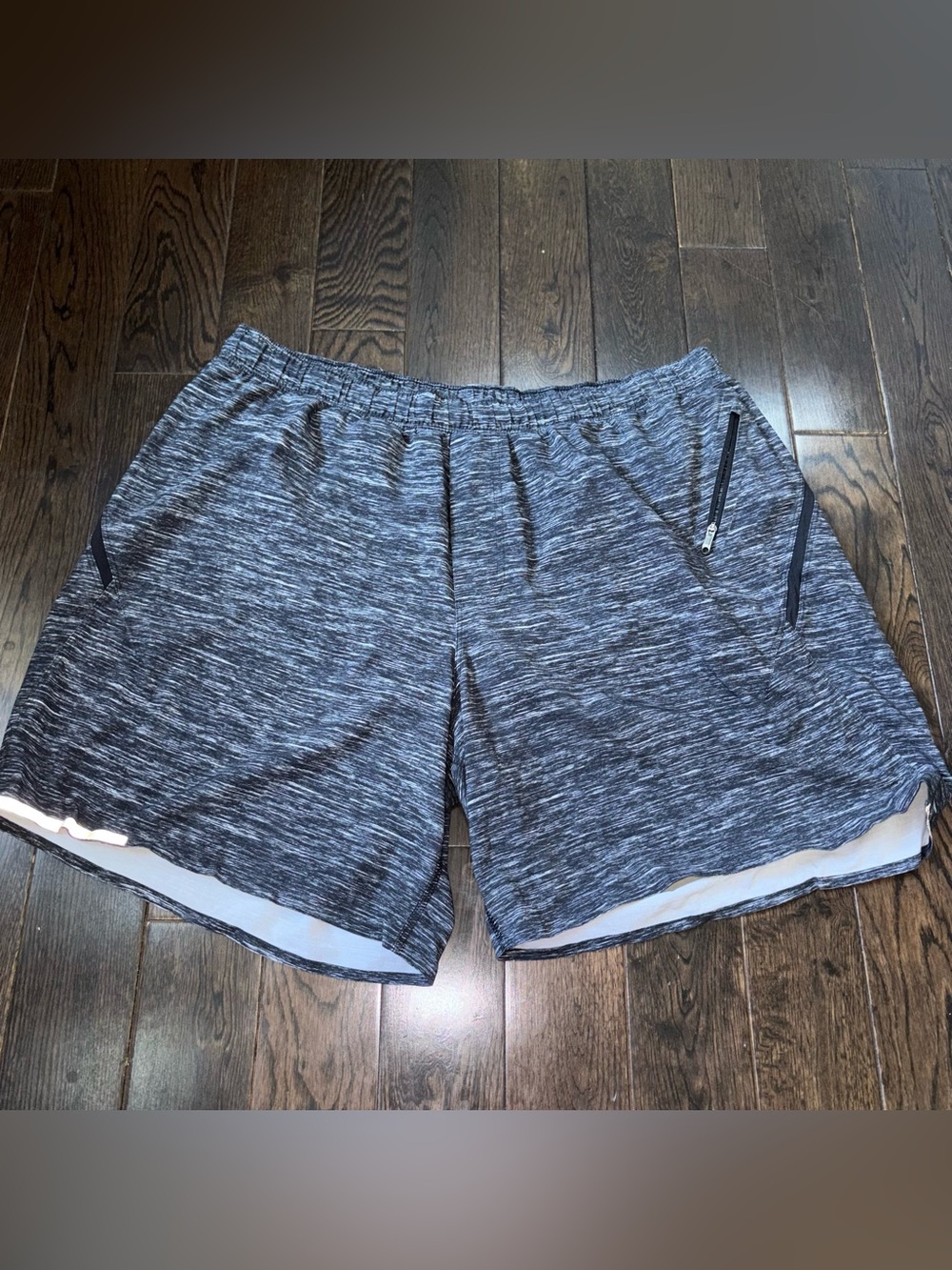 Men's Lululemon Surge Short Heathered Gray Athletic Shorts with Zipper Pocket